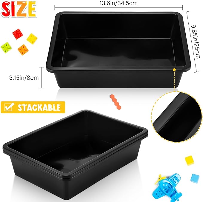 Hoteam 10 Pcs Flat Storage Organizer Tray Bin Letter Size Paper Tray for Classroom Plastic Stackable File Organizer for School Office Teacher Book Organization（ Black, 13.78 x 9.84 x 3.15 Inch）