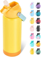 24oz Insulated Stainless Steel Water Bottle, Wide Mouth Double Wall Vacuum, Silicone Straw, Sweat & Leak Proof, BPA Free Insulated Water Flask for Travel, Keep Cold 24h Hot 12h, Lemon