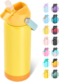18oz Insulated Stainless Steel Water Bottle, Wide Mouth Double Wall Vacuum, Silicone Straw, Sweat & Leak Proof, BPA Free Insulated Water Flask for Travel, Keep Cold 24h Hot 12h, Lemon
