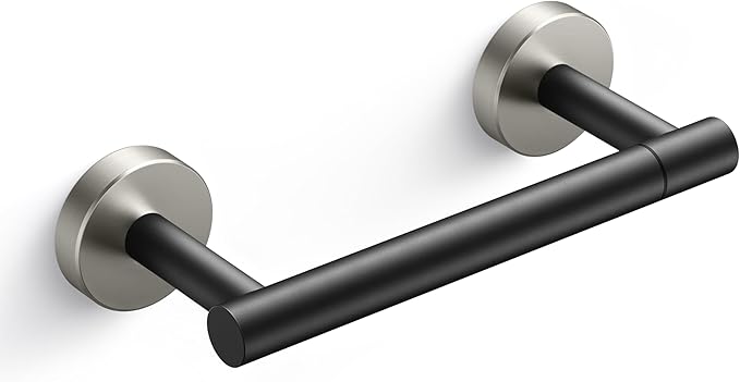 FORIOUS Toilet Paper Holder Wall Mount, Stainless Steel Rustproof Double Post Pivoting Tissue Roll Holder for Bathroom, Commercial Toilet Paper Dispenser, Matte Black & Stainless Steel