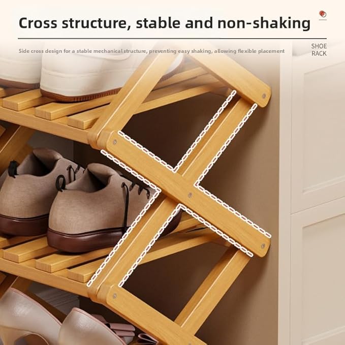 Bamboo Shoe Rack Organizer, 2-10 Tiers, Natural or Tea Color, No-Tool Assembly, Foldable Storage Shelf (Installation Free 9 Layers 30-Primary Colors)