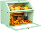 HOMEKOKO Double Layer Large Bread Box for Kitchen Counter, Wooden Large Capacity Bread Storage Bin (Mint Green)