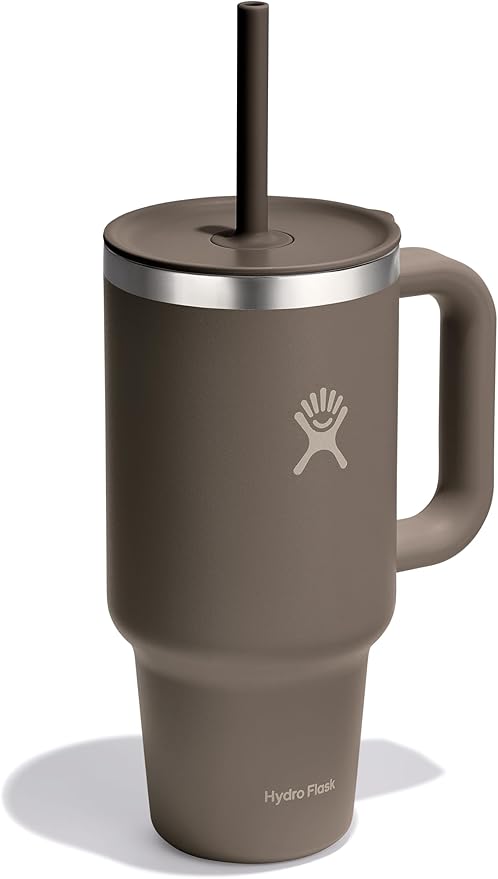 Hydro Flask Travel Tumbler with Handle, Lid and Straw - Insulated Stainless Steel in 32 Oz Sandpiper