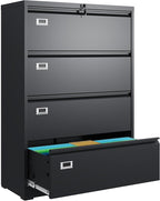 DEVAISE 4 Drawer Lateral File Cabinet with Lock, Metal Filing Cabinets for Home Office, 16" D x 35" W x 52" H Wide Storage Organization for Hanging Files Letter/A4/Legal/F4 Size, Black