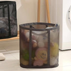Mesh Bag with Handles, Collapsible Laundry Basket, Foldable Laundry Bag, Breathable Folding Beach Bag,Space-saving Travel Tote Bags (2, Brown)