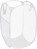 Durable Collapsible Laundry Baskets, Reinforced Mesh Pop Up Laundry Hamper, Foldable Clothes Hampers with Carry Handles for Laundry, Bathroom, Kids Room, Dorm or Travel White