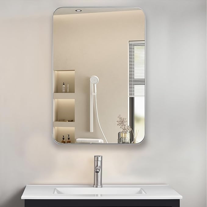 16" x 20" Bathroom Medicine Cabinet with Mirror Door, Brushed Nickel Stainless Steel Frame, Recessed or Surface Mounted,Storage Cabinet with Adjustable Metal Shelves,Upgraded Version
