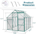 6 x 8 FT Outdoor Patio Greenhouse, Polycarbonate Board, Raised Base, Sliding Door, Adjustable Roof, Window Greenhouse, Anchor Aluminum Heavy Duty Walk-in Greenhouse