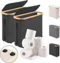 Vespara 2 Pcs Toilet Paper Storage Baskets, FoldableToilet Paper Storage with Lid for 9 Mega or 12 Regular Size Rolls,Waterproof Free Standing Toilet Paper Holder with Storage for Bathroom 2PCS Black