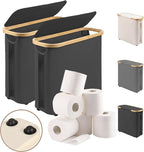 Vespara 2 Pcs Toilet Paper Storage Baskets, FoldableToilet Paper Storage with Lid for 9 Mega or 12 Regular Size Rolls,Waterproof Free Standing Toilet Paper Holder with Storage for Bathroom 2PCS Black