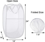 Pack of 2 Pop Up Laundry Hampers, Collapsible Mesh Laundry Baskets, Foldable Clothes Hampers for Bathroom, College Dorm, Travel (White)