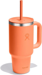 Hydro Flask Travel Tumbler with Handle, Lid and Straw - Insulated Stainless Steel in 32 Oz Nectar Orange