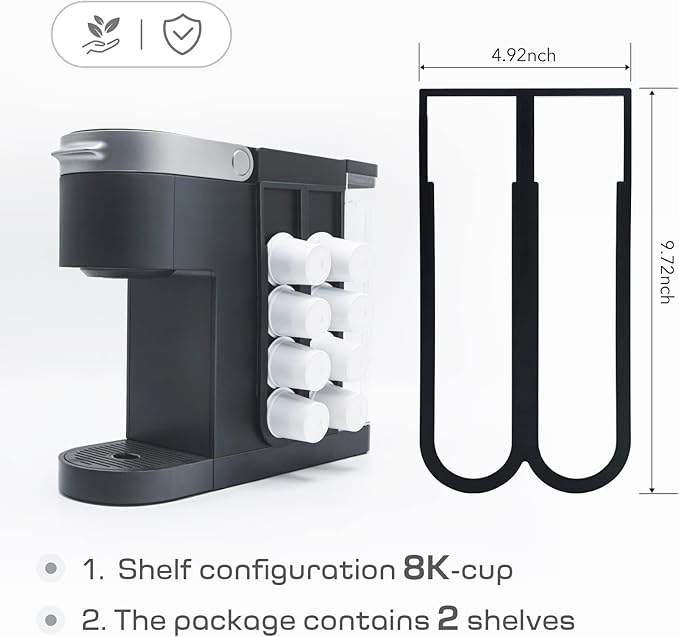 2Pcs Coffee Pod Holder for Keurig K-Cup, Side Mount Storage Organizer, Wall Mount Design, Space Saving K cup holder, Perfect for Counters Small Space(2 Packs/for 16 K Cups)