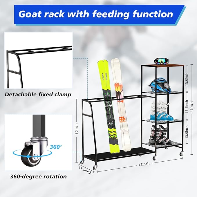Heavy-Duty Freestanding Snowboard Rack & Snowboard Storage Rack with Wheels – Holds 4 Pairs of Skis, 3 Snowboards, Boots, Poles, Helmets & More Ski Sports Equipment – Ideal for Garage, Basement, Shed