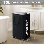CHICVITA Laundry Hamper with Wheels & Removable Wash Bags -2 Pack, 75L Tall Laundry Basket for Dorms, Large Collapsible Hamper for Corner Spaces - Black