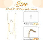 Bilillo 8 Pack Plate Hangers for The Wall, Suitable for 8-10 inch Art Plate, Stainless Steel Invisible Heavy Duty Wire Plate Holder with Wall Hooks, Plate Hangers for Displaying Plates, Platter, Dish