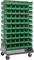 Quantum Storage Systems QMD-36H-230GN Mobile Double Sided Gray Louvered Rack System with Bins, 36” L x 25” W 72” H, Green
