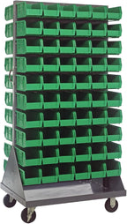 Quantum Storage Systems QMD-36H-230GN Mobile Double Sided Gray Louvered Rack System with Bins, 36” L x 25” W 72” H, Green