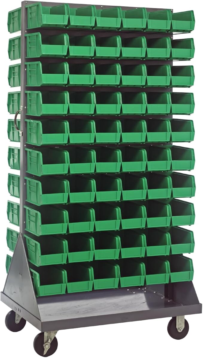 Quantum Storage Systems QMD-36H-230GN Mobile Double Sided Gray Louvered Rack System with Bins, 36” L x 25” W 72” H, Green