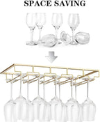 Wine Glass Rack - Under Cabinet Stemware Wine Glass Holder Glasses Storage Hanger 2 Pack Metal Organizer for Bar Kitchen 5 Rows Gold