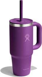 Hydro Flask Travel Tumbler with Handle, Lid and Straw - Insulated Stainless Steel in 24 Oz Beachplum Purple