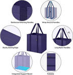BALEINE 4 PK Grocery Bags Reusable Shopping Bags with Reinforced Bottom, Heavy Duty Foldable Tote Bags (Navy Blue)