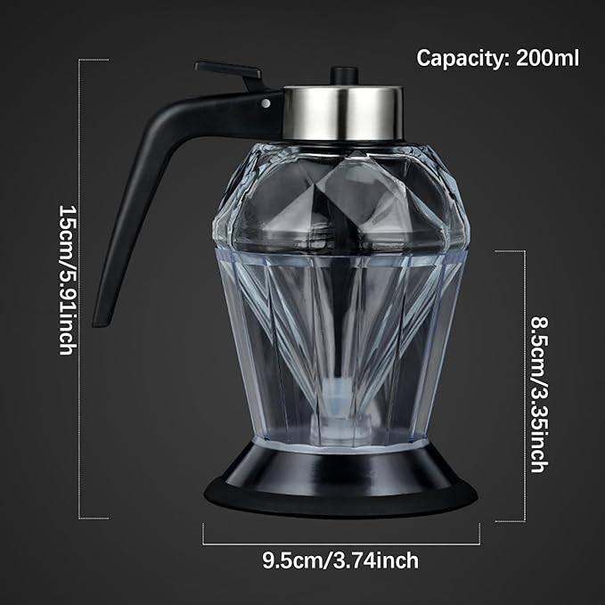 Glass Honey Dispenser 200ml Clear Honey Pot No Drip with Stand and Handle Syrup Dispenser Jar for Breakfast Coffee Kitchen Use Sugar Maple Syrup Container