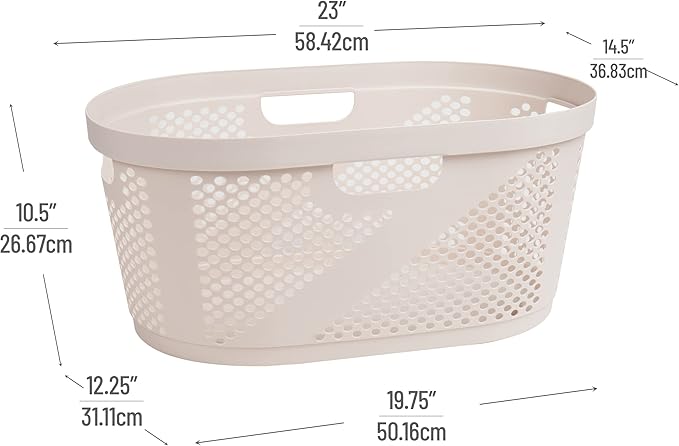 Mind Reader 40L Ventilated Laundry Baskets, Lightweight Clothes Hamper with Cutout Handles for Bathrooms and Closets, Plastic, Set of 2, Ivory