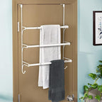 AULEDIO Adjustable Over The Door Triple Towel Rack with Hooks,White