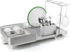 Joseph Joseph Extend Steel Plus Extendable Dish Rack Steel, Small to Large Dish Drainer with Wine Glass Holder & Drain Spout