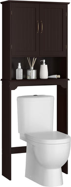 Yaheetech Over The Toilet Storage with 2 Doors & Adjustable Shelf, Free Standing Toilet Rack Wooden Space-saving Collect Cabinet, Bathroom Furniture, 9Dx24.5Wx66H Inches, Espresso