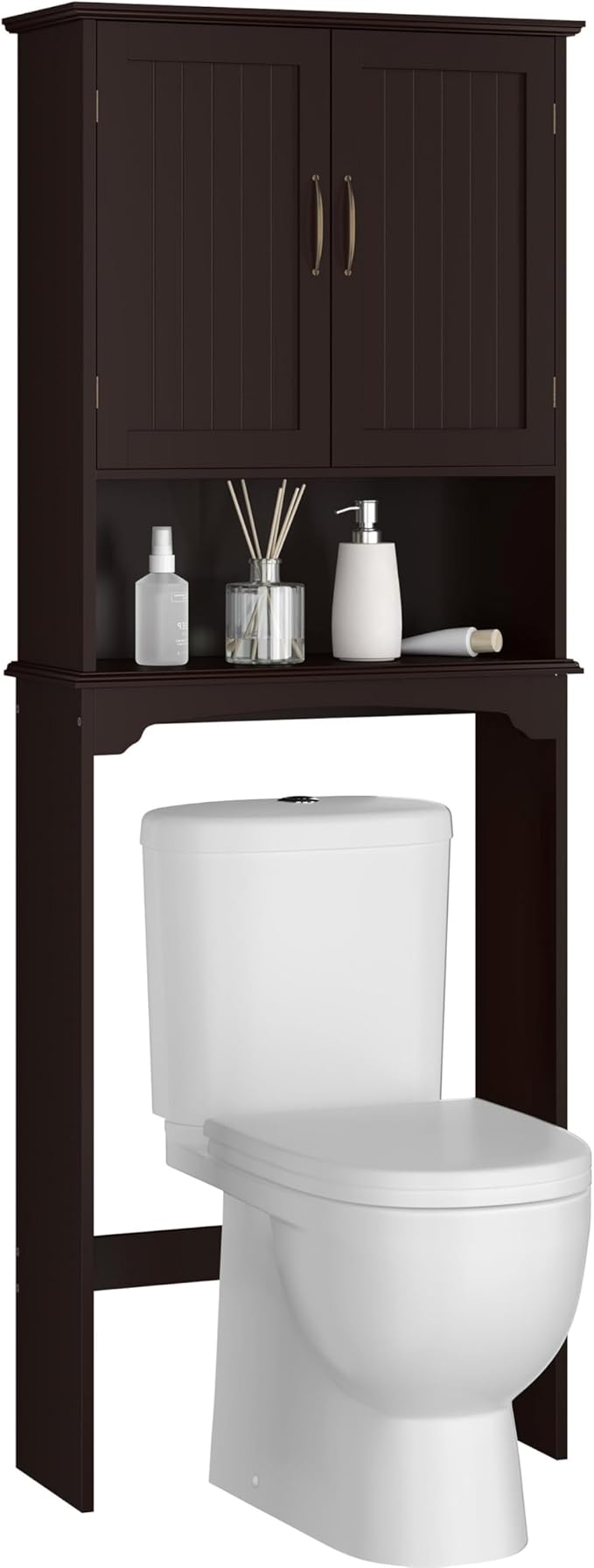 Topeakmart Over The Toilet Storage Cabinet Bathroom Organizer with Adjustable Shelf & Double Doors for Toilet, Home Space-Saving Furniture, L24.5xW9xH66 Inches, Espresso