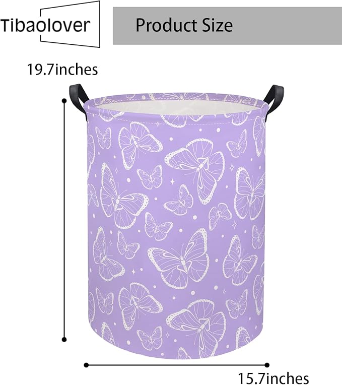 Kids Laundry Basket Baby Hamper Toy Storage Bin for Boys Room Decor Baby Nursery Hamper Gift Baskets for Bedroom Bathroom(Purple Butterfly)