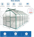 Polycarbonate Greenhouse with Rain Gutter and Roof Vent, Raised Base and Anchor Aluminum Heavy Duty Walk-in Green House, Outdoor Patio Sunroom with Sliding Door (Green, 146.06*74.8*76.77in)