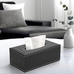 KINGFOM 3PCS/SET Desk Organizers and Accessories, Pu Leather Office Supplies Organization Set with Tissue Holder, Pencil Holder and Business Name Cards Stand Black