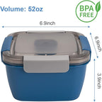 Freshmage Salad Lunch Containers To Go, 52 oz Bowls with 3 Compartments, Dressings Container for Toppings, Men, Women (Blue+Blue)