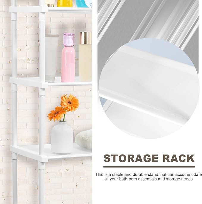 Over The Toilet 3-Tier Storage Cabinet, Above Toilet Storage Rack, Behind Toilet Shelf, Bathroom Organizer Freestanding Toilet Shelf Space Saver for Home Bathroom (White)