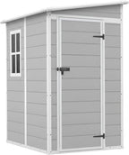 Devoko 5x4 FT Plastic Storage Shed with Floor, Waterproof Resin Outdoor Tool Shed with Lockable Door, Outside Garden Shed for Backyard Patio Lawn, Light Grey