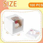 BOOMIBOO 100 Pack Individual Cupcake Containers, Cupcake Boxes with Window, Food Grade Cupcake Holders with Inserts, Stackable Deep Cupcake Carrier (White)