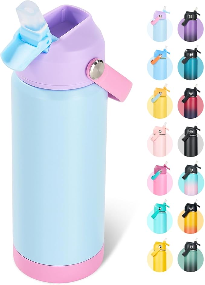 18oz Insulated Stainless Steel Water Bottle, Wide Mouth Double Wall Vacuum, Silicone Straw, Sweat & Leak Proof, BPA Free Insulated Water Flask for Travel, Keep Cold 24h Hot 12h, Light Purple