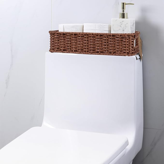 Toilet Tank Basket, Wicker Basket for Toilet Paper Storage,Small Baskets for Countertop,Shelves,Living Room,Bedroom,Both Organizer&Decor
