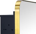 Brushed Gold Rectangle Recessed Bathroom Medicine Cabinet with Mirror Stainless Steel Metal Framed Rounded Rectangular Bathroom Cabinet with Mirror 16x24''