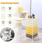 GOFLAME 10-Drawer Rolling Storage Drawer Cart, Utility Cart with Removable Drawers & Metal Frame, Mobile Art Craft Drawer Cart with Lockable Wheels for Home, Office, Studio, School, Yellow