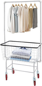 Wire Laundry Cart with Wheels, 1.8 Bushel Heavy-Duty Rolling Laundry Basket, Commercial Metal Wire Laundries Basket Cart for Clothes Storage and Organization (27 * 22 * 67in)
