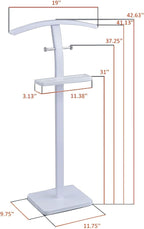 Kings Brand Furniture Henry Men’s Suit Valet Stand – Freestanding Clothes Valet Rack with Jacket Hanger, Pants Bar, Tie Holder & Storage Shelf – Modern Bedroom Garment Organizer (White)