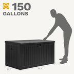 DWVO 150 Gallon Double-Wall Deck Box, XL Large Resin Outdoor Storage Box, Lockable & Waterproof, Double as Seating, 1000lbs Capacity (Black)