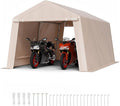 VEVOR 10 × 15 ft Outdoor Storage Shed Tent with Heavy-Duty Steel Frame, 2 Roll-Up Doors & Air Vents, Waterproof Portable Garage Carport Shelter for Motorcycle, Lawn Mower, Garden Tools – Beige