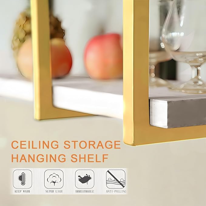 Ceiling Mounted Storage Racks, 2 Layer Floating Pan Pot Shelves Flower Stand Wine Glass Holder for Kitchen/Bars/Living Room/Restaurants/Balcony, Industrial Hanging Display Rack (Size : 140x30x80cm)