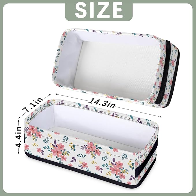 Toilet Tank Topper Paper Basket with Handle, Floral Pattern Foldable Bathroom Storage Basket for Organizing, Small Fabric Storage Bins for Bathroom Decor