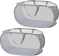 2 Piece Popup Mesh Laundry Basket Durable Handles Collapsible Laundry Baskets Folding Clothes Pastic Hamper for Laundry Room College Dorm (2 x Gray)